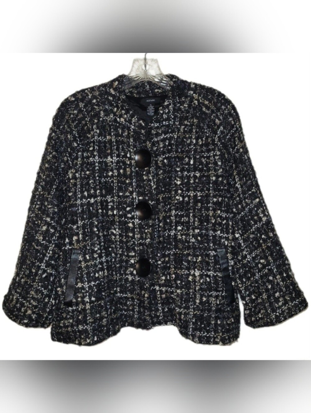 Alfani Black Gray Mixed Fiber 3/4 Sleeve 3 Button Casual Blazer Women’s Sz XL
